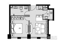 一期B座标准层F户型1室2厅1卫 64.00