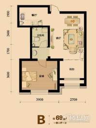 三期高层标准层B户型1室2厅1卫1厨 69.00㎡.jpg