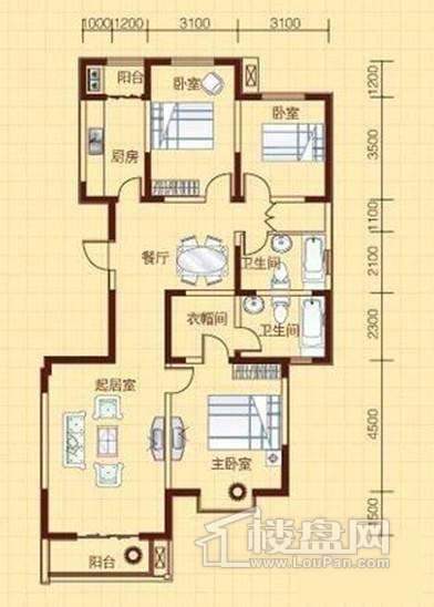 一期1号楼标准层A户型图（售完）