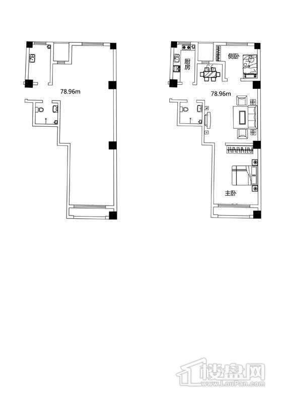 一期公寓标准层03户型2室1厅1卫1厨 78.96