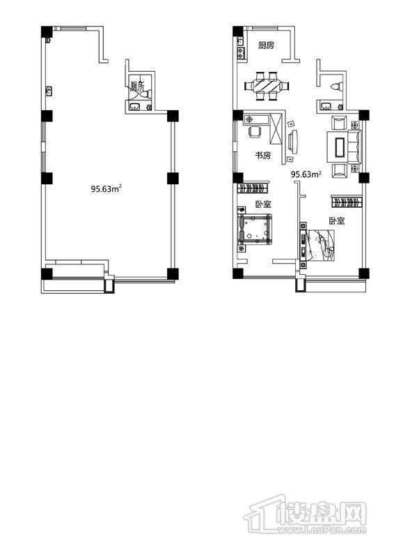 一期公寓标准层03户型2室2厅1卫1厨 96.63