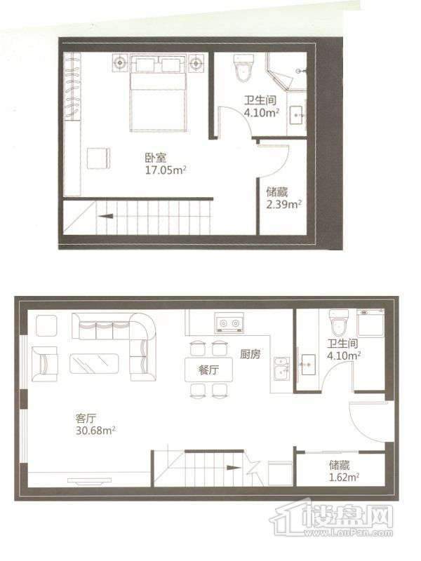 金昌国际LOFT户型1室2厅1卫1厨 