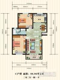 洋房标准层C户型2室2厅1卫1厨 98.96