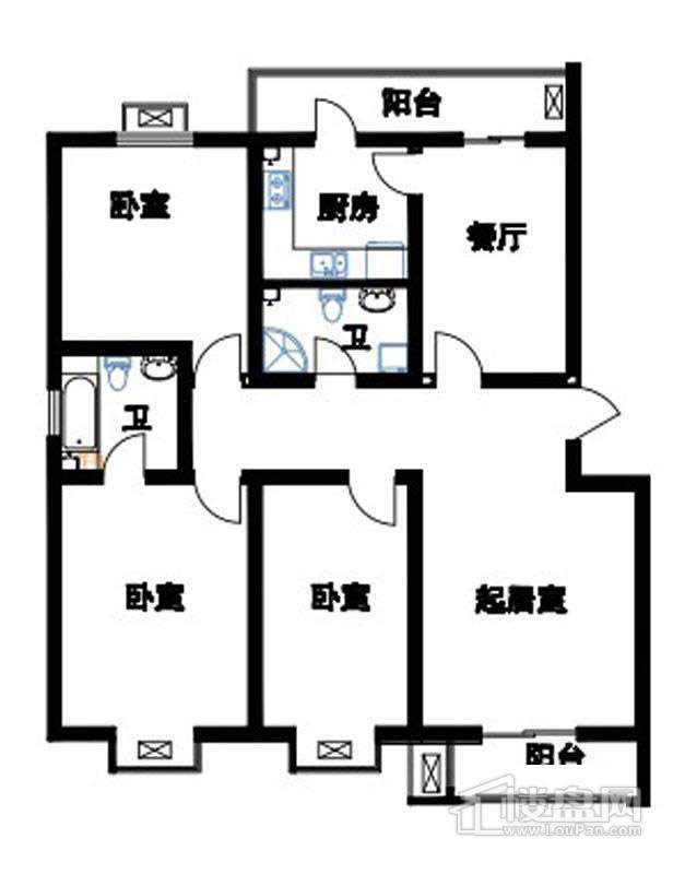 2期多层标准层三室户型3室2厅2卫1厨 139.00