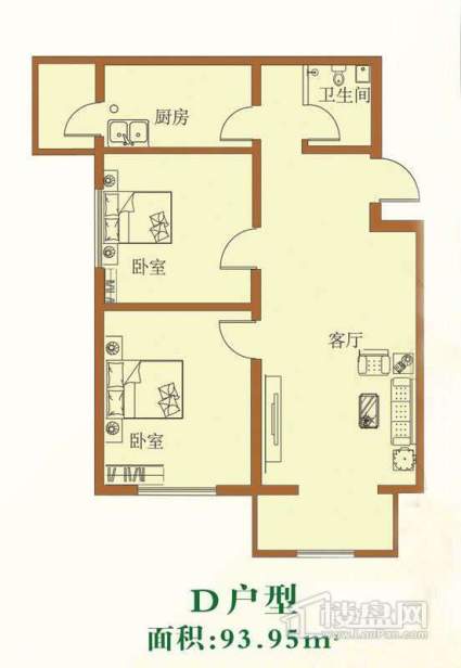 2室1厅1卫  93.95㎡