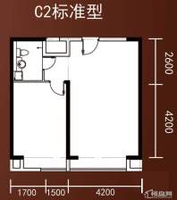 A1-A4号楼标准层平层C2户型2室1厅1卫1厨