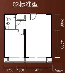 A1-A4号楼标准层平层C2户型2室1厅1卫1厨