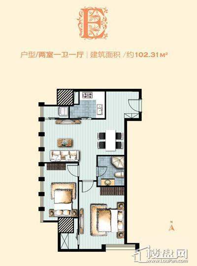 标准层E户型 2室1厅1卫1厨