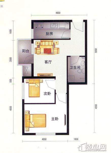 高层标准层2室户型2室2厅1卫1厨 88.00