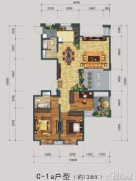 众安景海湾二期高层C-1a户型3室2厅2卫1厨 138.00㎡