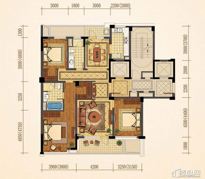 绿城西子紫兰公寓3号楼、1号楼中间套C户型3室2厅2卫1厨 151.00㎡