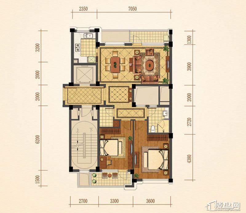 绿城西子紫兰公寓4号楼中间套A户型2室2厅1卫1厨 111.00㎡