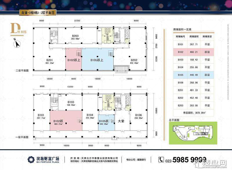 商铺D*B栋1-2层平面图