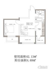 盟科涵舍1号户型一室一厅一卫一厨42.16㎡1室1厅1卫1厨 