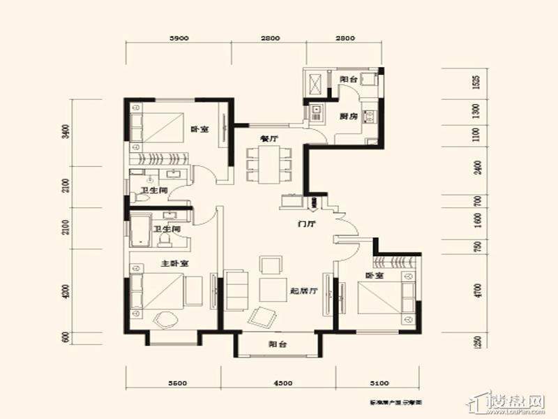 一期1号楼标准层A6户型图