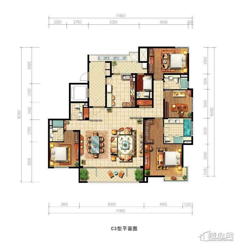 凯德龙湾C3户型4室2厅3卫1厨 300.00㎡