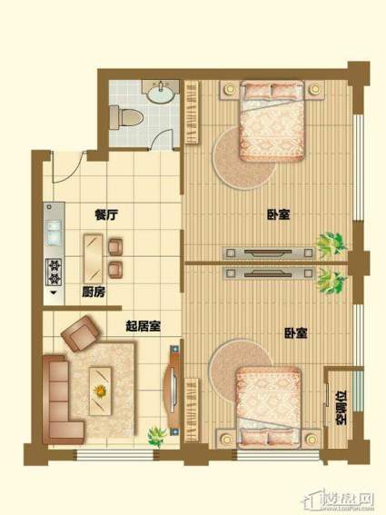 二期4、5号楼标准层G户型2室1厅1卫1厨 85.00