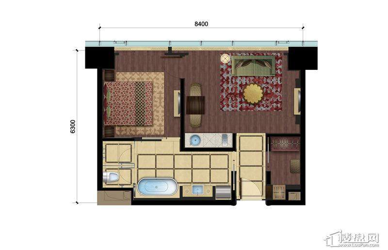 东方君悦D户型1室1厅1卫1厨 80.00㎡