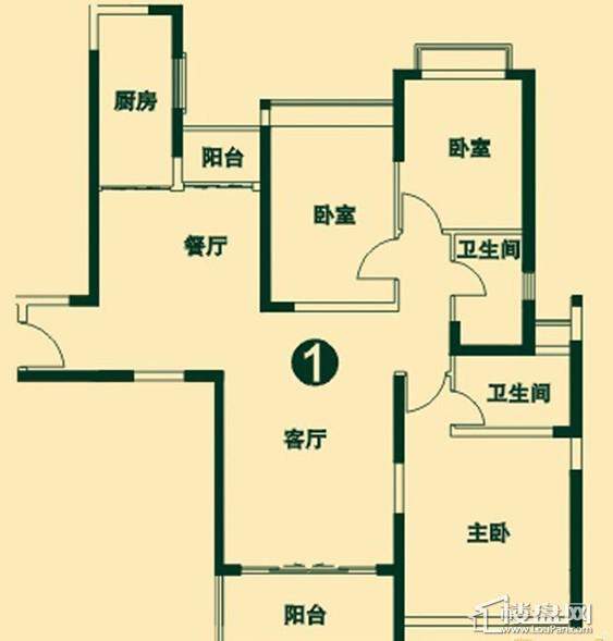 二期高层4号楼2单元1号户型3室2厅2卫1厨