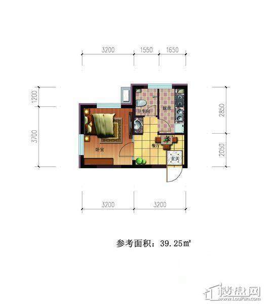 雷明锦程户型A1室1厅1卫39.25㎡1室1厅1卫1厨 39.25㎡.