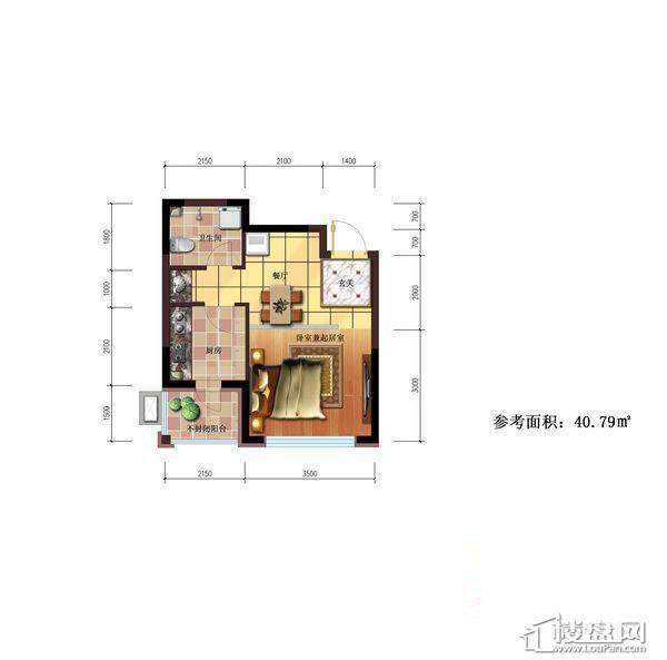 雷明锦程户型图B1室1厅1卫40.79㎡1室1厅1卫1厨 40.79㎡.