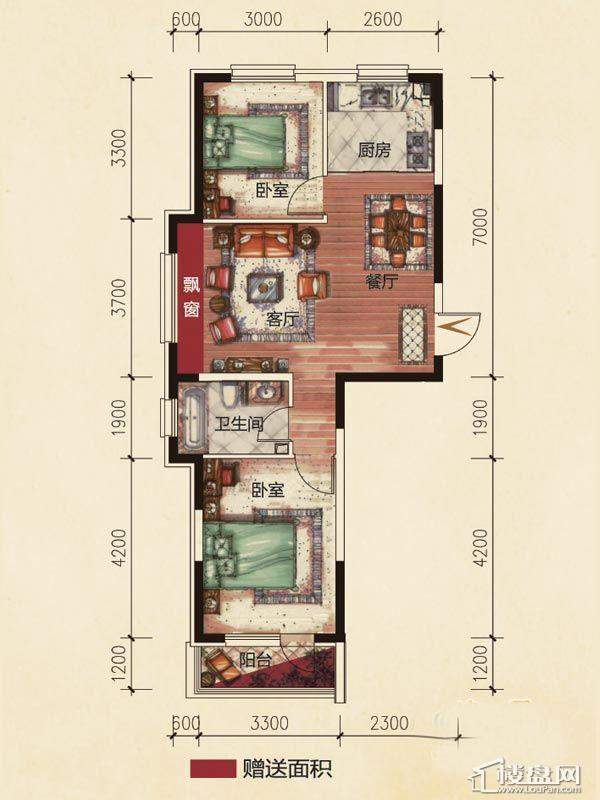 沈阳澳海西湖印象1室2厅1卫户型图-沈阳楼盘网