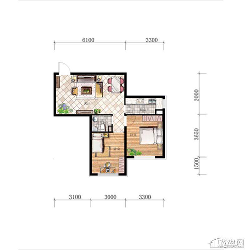 汇景园5#6#-B户型2室2厅1卫 68.56㎡