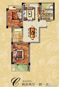 巨都桂花城一期C户型2室2厅1卫1厨 87.63㎡