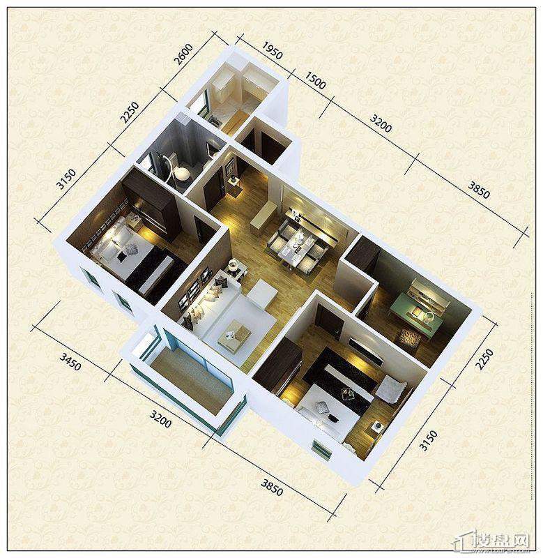 公园雅筑户型图3室2厅1卫