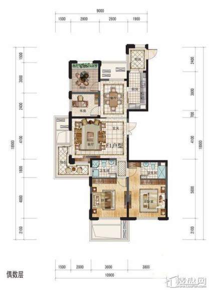 侨福一品高尔夫F1户型图3室2厅2卫1厨 125.00㎡