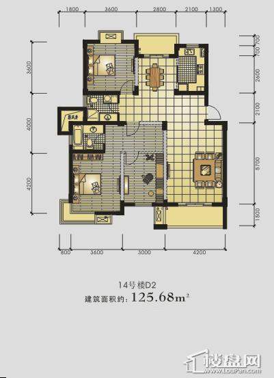 金世纪星运丽园14#D2户型3室2厅2卫 125.68㎡