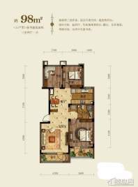 中铁·人杰水岸类洋房户型A3室2厅1卫98㎡3室2厅1卫1厨 