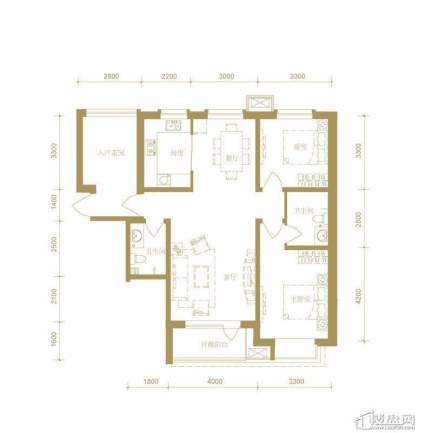 首创国际城3号楼c户型2室2厅2卫1厨 