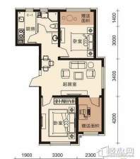 梦想·天成A户型2室2厅1卫1厨