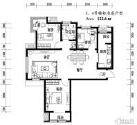 3、4号楼标准层三室户型3室2厅1卫1厨 