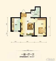 宇光万和城1号楼户型图1室1厅1卫1厨 