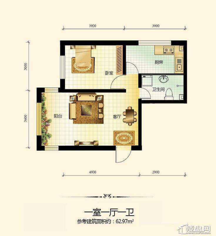 宇光万和城1号楼户型图1室1厅1卫1厨 