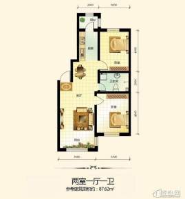 宇光万和城1号楼户型图2室1厅1卫1厨 