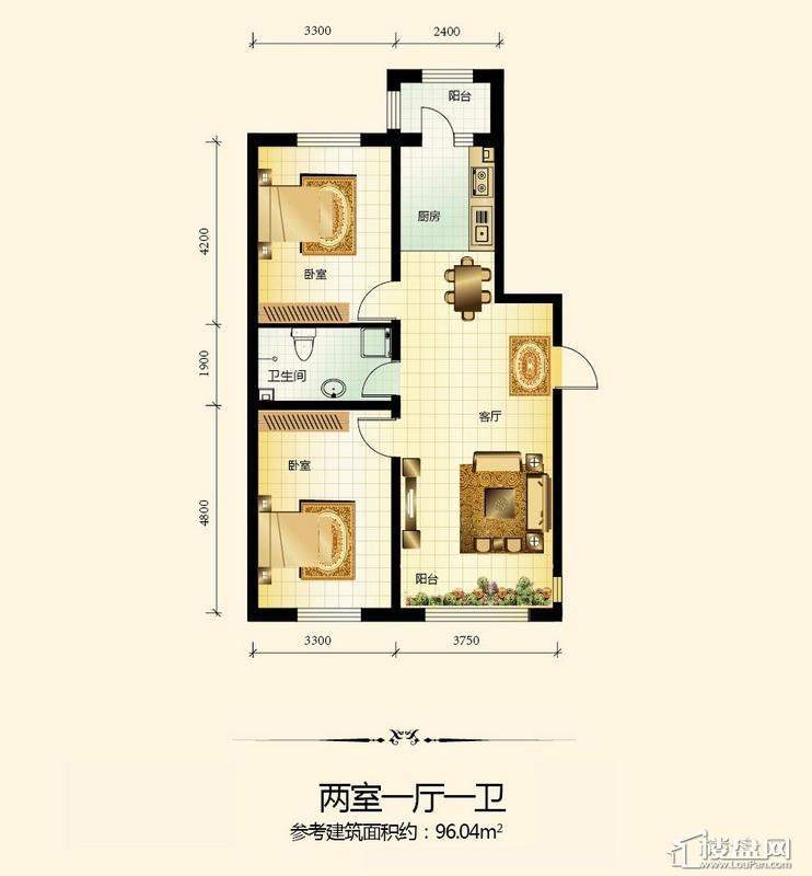 宇光万和城1号楼户型图2室1厅1卫1厨