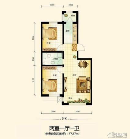 宇光万和城3号楼户型图2室1厅1卫1厨 