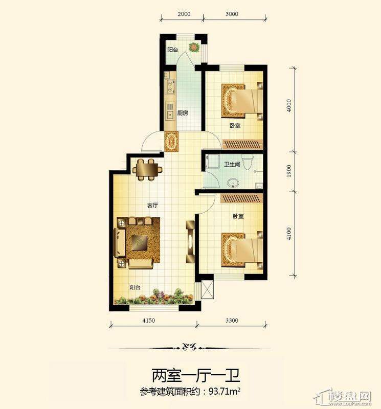 宇光万和城3号楼户型图2室1厅1卫1厨 