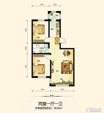 宇光万和城3号楼户型图2室1厅1卫1厨 