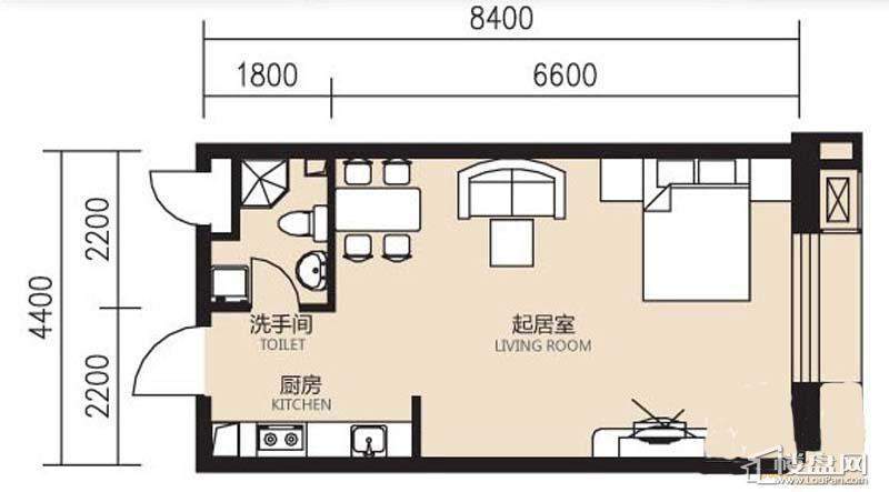 曙光大厦A户型1室1厅1卫1厨