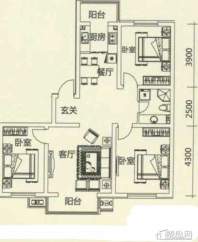 西湖俪景户型图3室2厅1卫1厨 