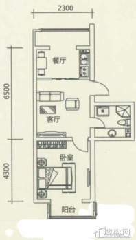 西湖俪景户型图1室1厅1卫1厨 