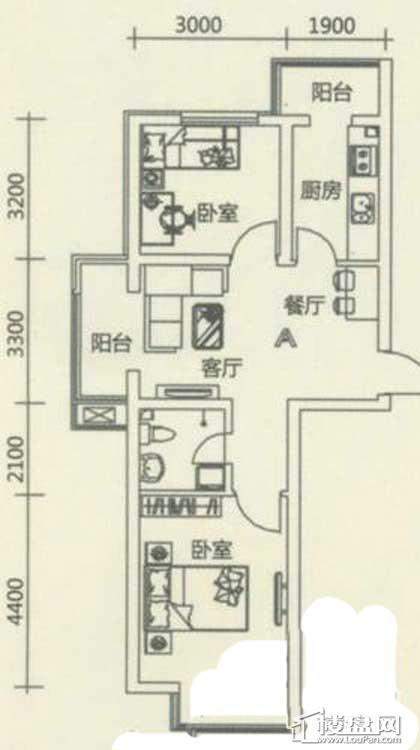 西湖俪景户型图2室2厅1卫1厨