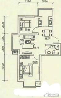 西湖俪景户型图2室2厅1卫1厨