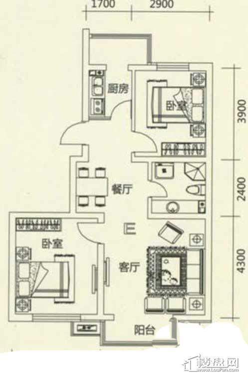 西湖俪景户型图2室2厅1卫1厨