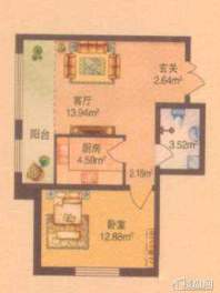 保利清华颐园A户型图1室1厅1卫1厨 