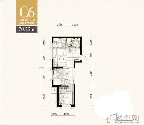 霍尔寓所C6户型图2室2厅1卫1厨 